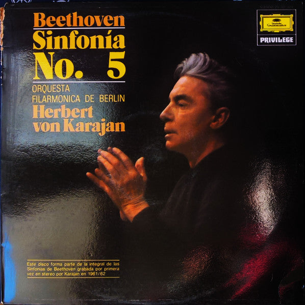 Beethoven* - Orquesta Filarmonica De Berlin* Dir. Herbert von Karajan : Sinfonía No. 5 (LP, Album, RE)