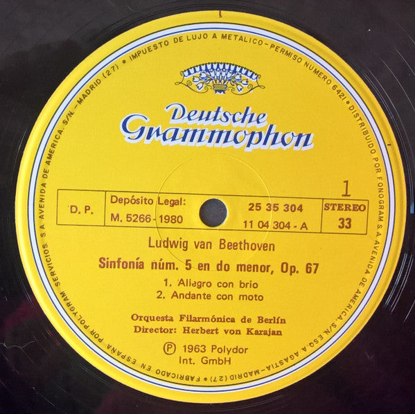 Beethoven* - Orquesta Filarmonica De Berlin* Dir. Herbert von Karajan : Sinfonía No. 5 (LP, Album, RE)