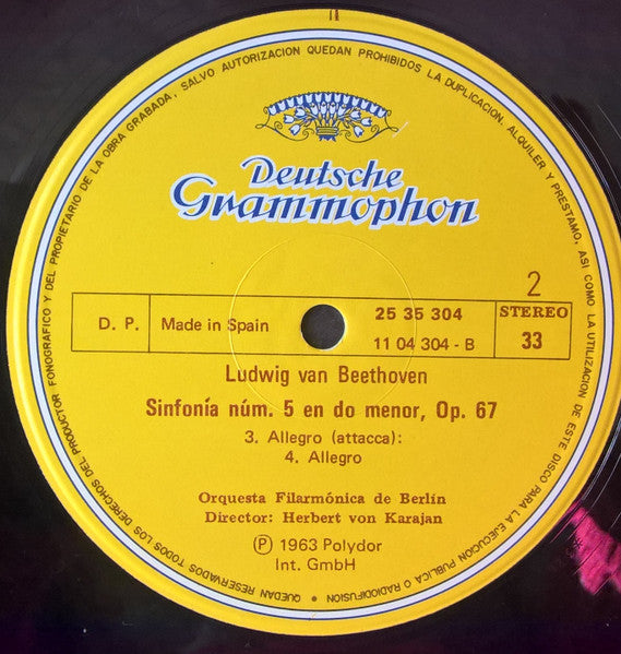 Beethoven* - Orquesta Filarmonica De Berlin* Dir. Herbert von Karajan : Sinfonía No. 5 (LP, Album, RE)